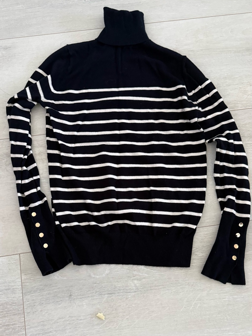 Zara Navy blue & White Striped Turtleneck Sweater with Gold Button Cuffs